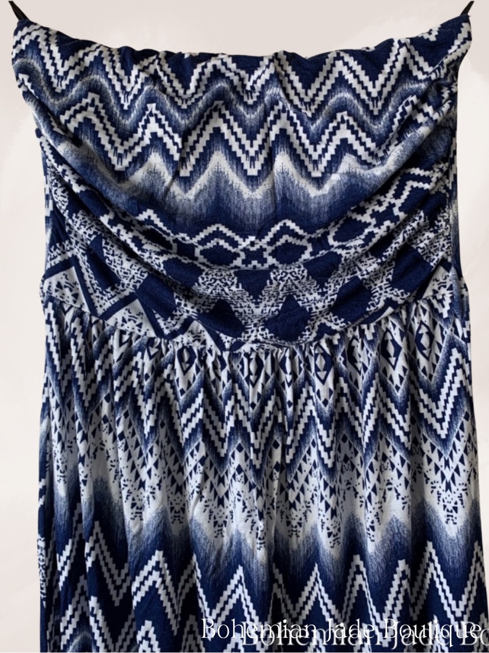 Iris Los Angeles Strapless Maxi Dress Women’s Small Blue White Tribal Chevron - Picture 4 of 7